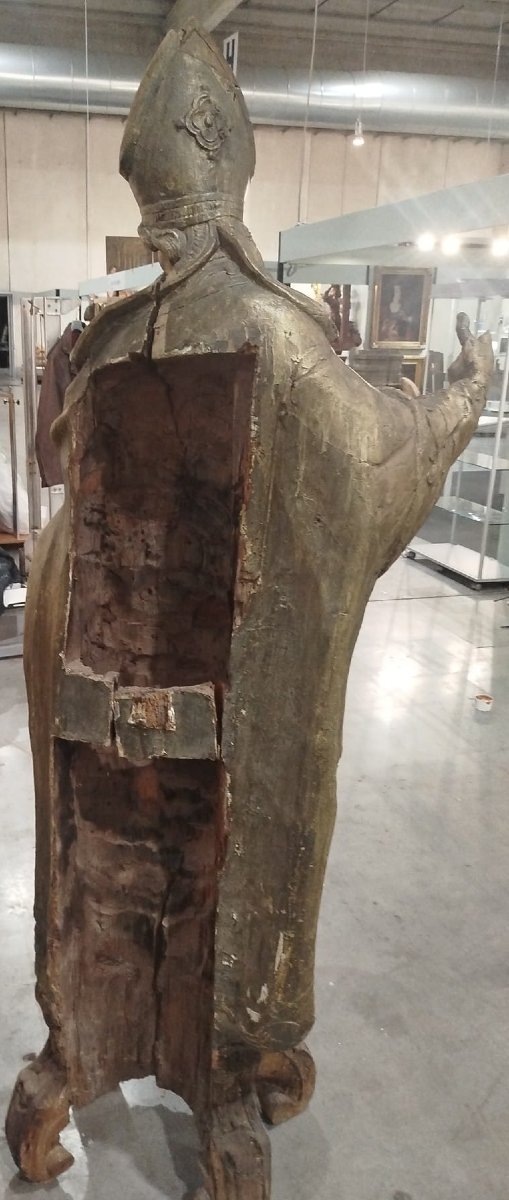 Scultura raffigurante Vescovo in legno dorato – XVII secolo-photo-2