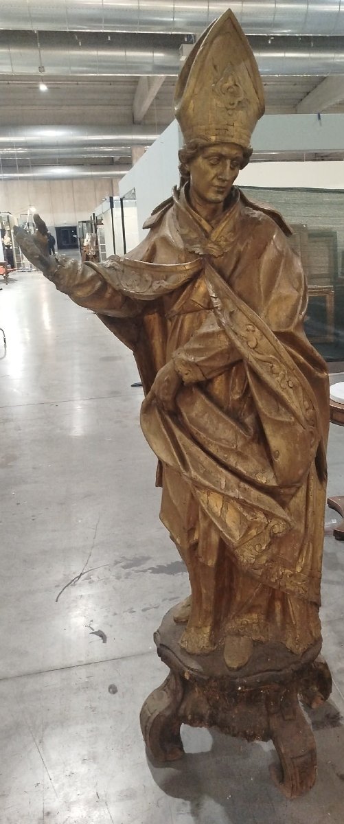 Scultura raffigurante Vescovo in legno dorato – XVII secolo-photo-3