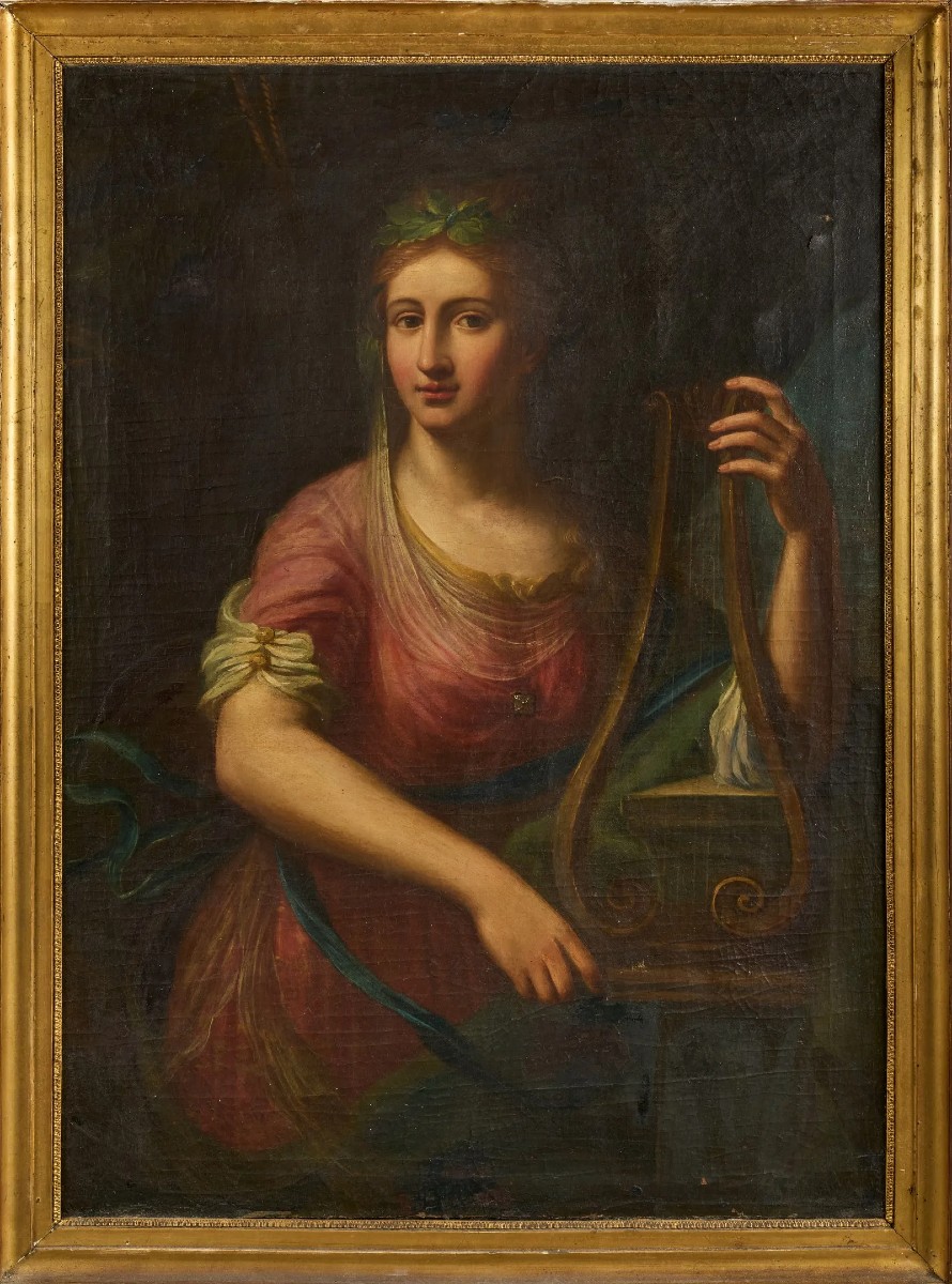 Scuola neoclassica, inizio XIX secolo – Ritratto di donna come Euterpe, musa della musica-photo-2