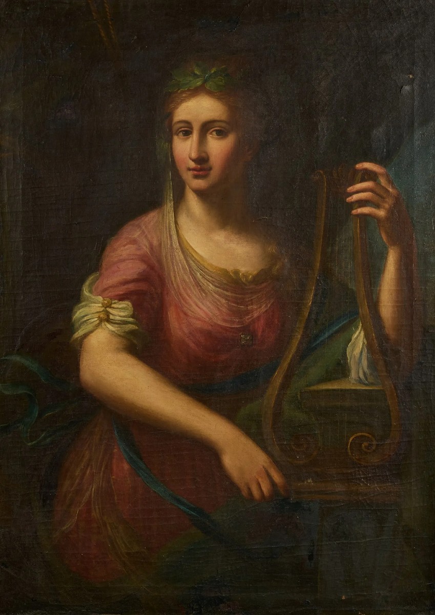 Scuola neoclassica, inizio XIX secolo – Ritratto di donna come Euterpe, musa della musica