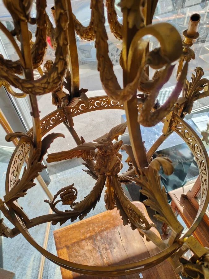 Importante lampadario a gabbia in bronzo dorato a 12 luci – fine XIX secolo-photo-3