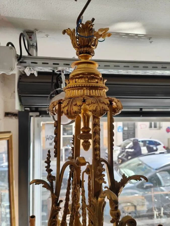 Importante lampadario a gabbia in bronzo dorato a 12 luci – fine XIX secolo-photo-4