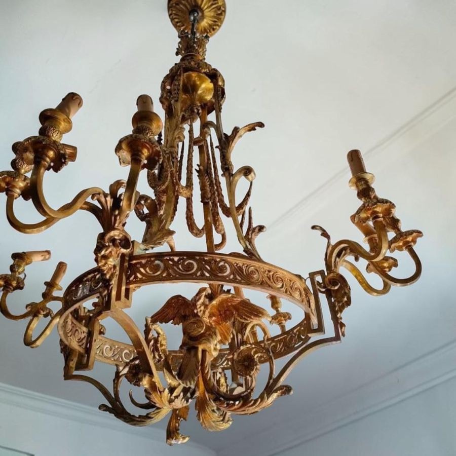 Importante lampadario a gabbia in bronzo dorato a 12 luci – fine XIX secolo-photo-2