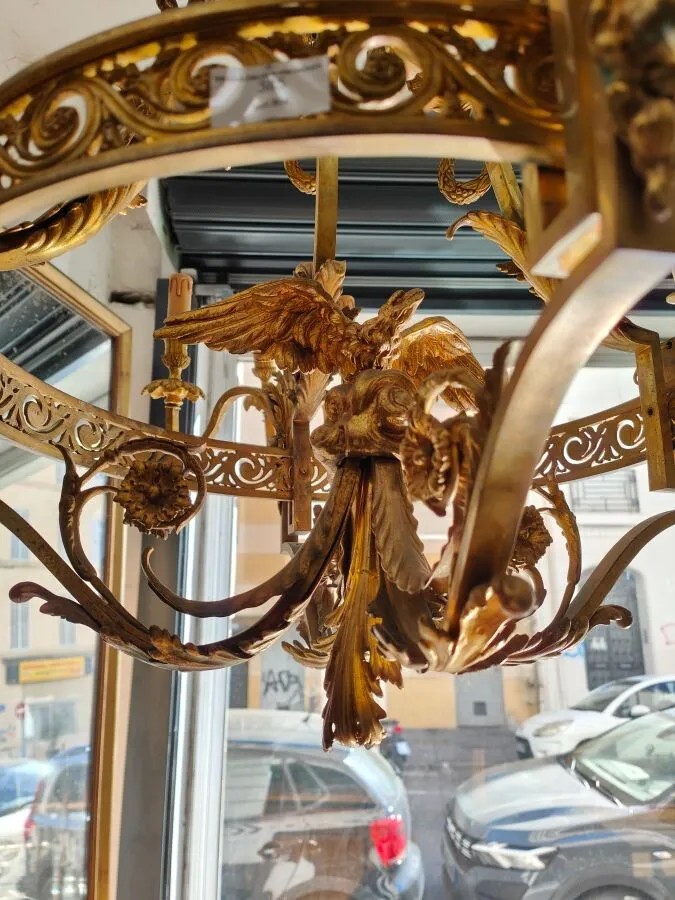 Importante lampadario a gabbia in bronzo dorato a 12 luci – fine XIX secolo-photo-1