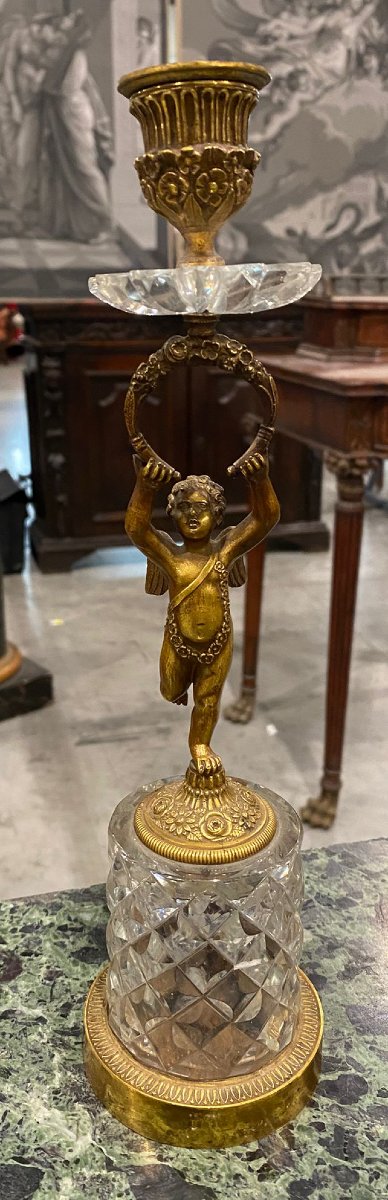 Coppia di candelieri in bronzo dorato e cristallo molato — Epoca Impero / Restaurazione-photo-3