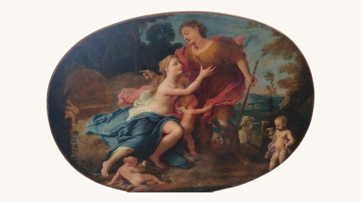 Coppia di dipinti ovali ad olio su tela, soggetti mitologici — XVIII secolo-photo-3