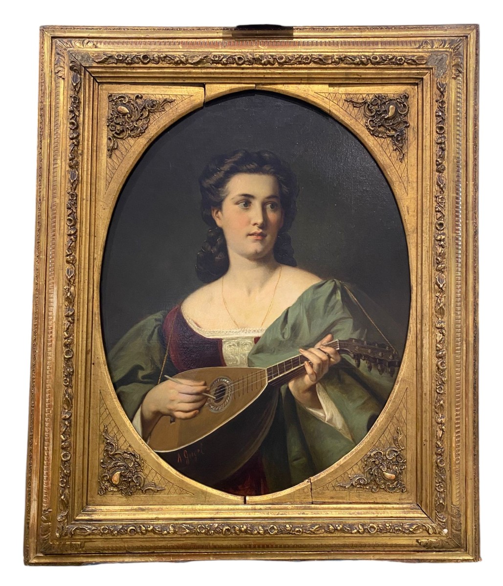 Ritratto di giovane donna con mandolino — XIX secolo