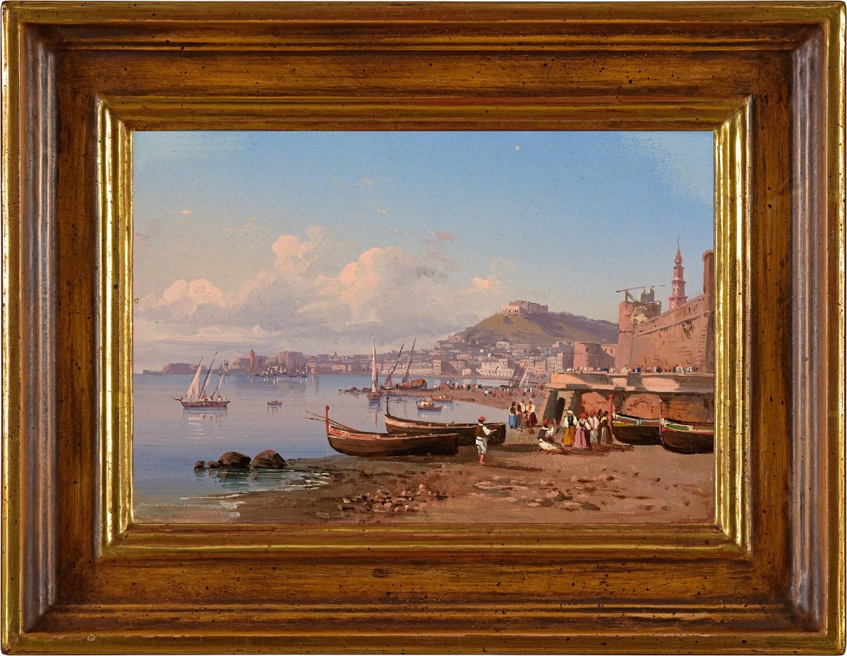 Coppia di dipinti antichi – Vedute di Napoli, Italia, XIX secolo-photo-3