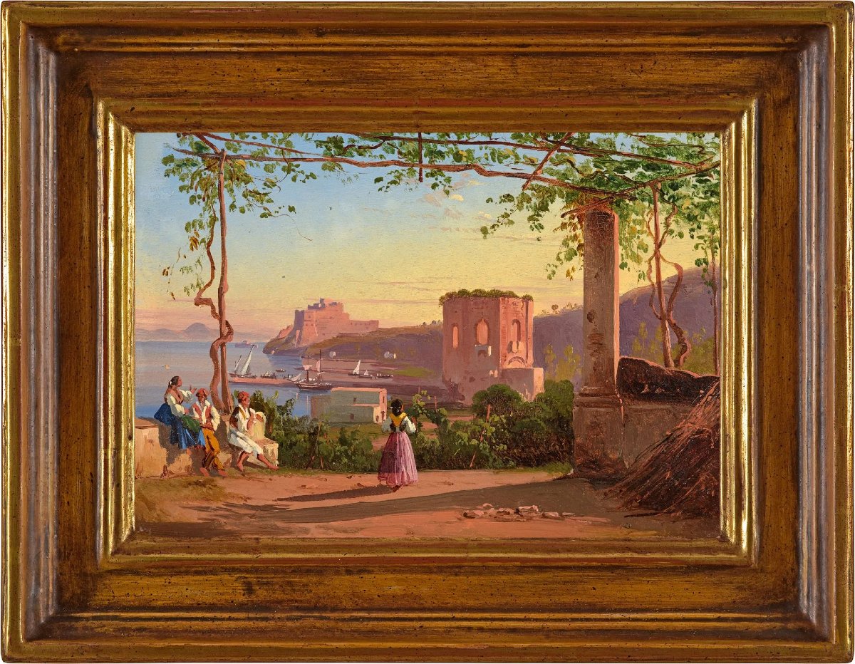 Coppia di dipinti antichi – Vedute di Napoli, Italia, XIX secolo-photo-4