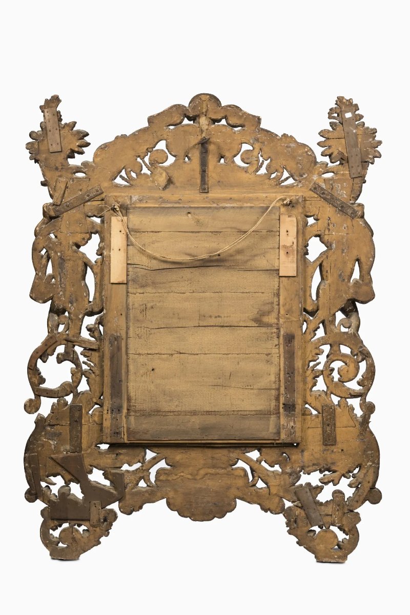 Grande specchiera italiana del XVIII secolo con putti, corni dell’abbondanza e doratura-photo-3