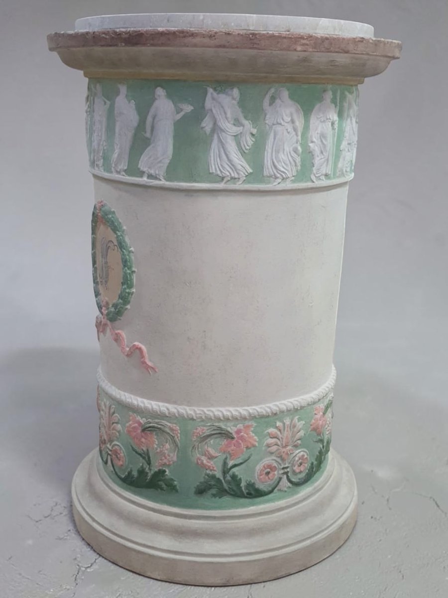 Colonna pompeiana in terracotta con piano in marmo-photo-2