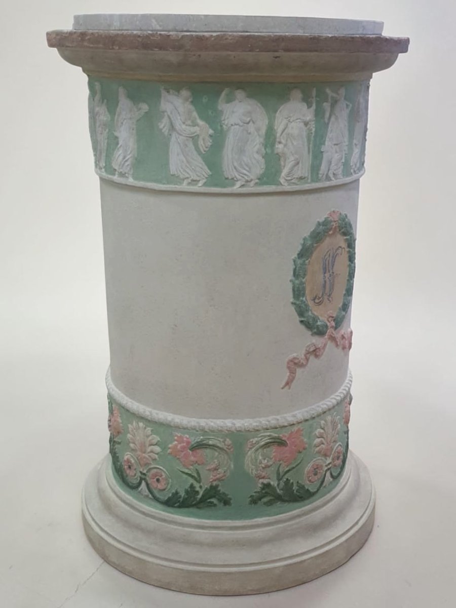 Colonna pompeiana in terracotta con piano in marmo-photo-3