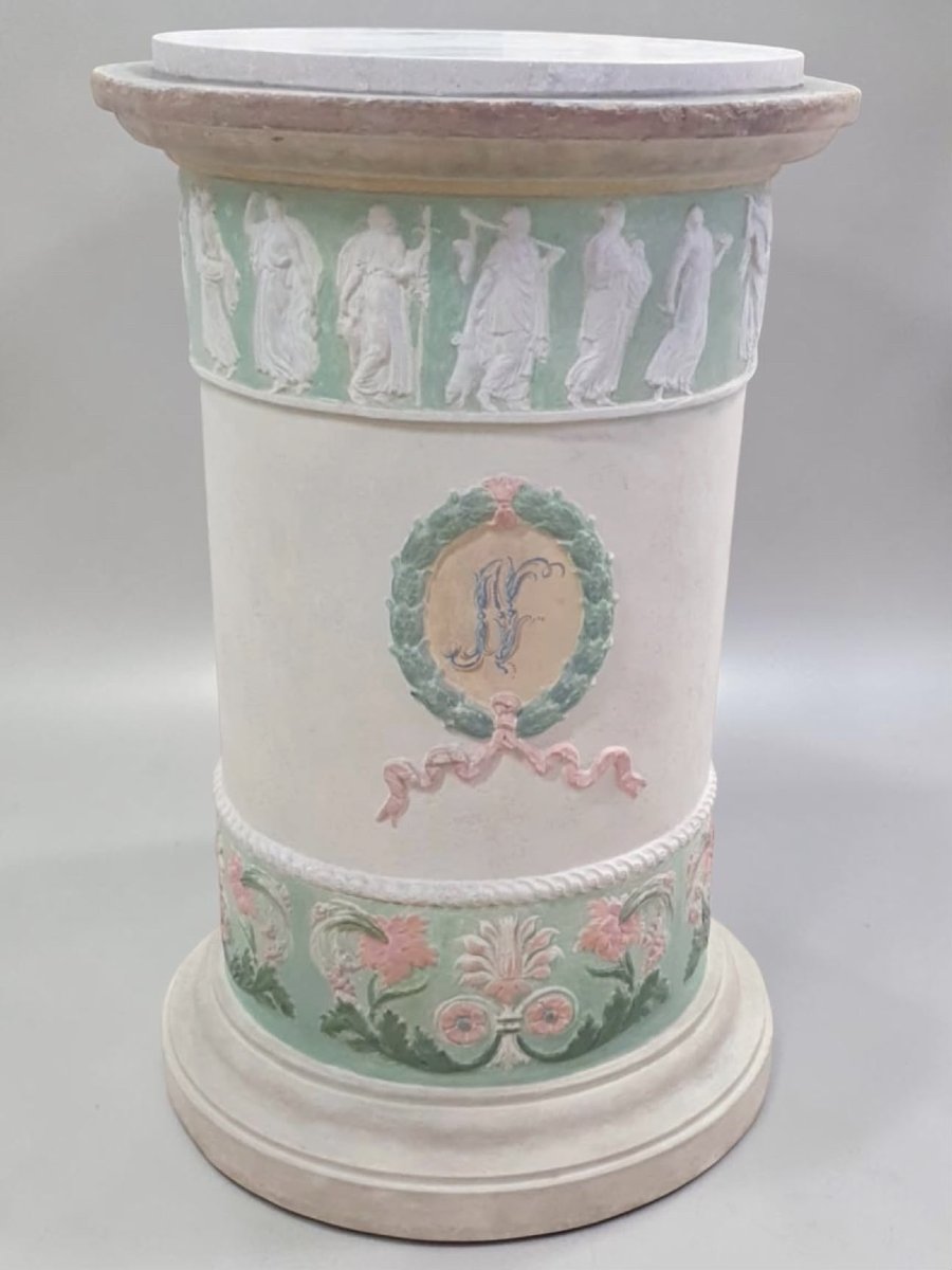 Colonna pompeiana in terracotta con piano in marmo