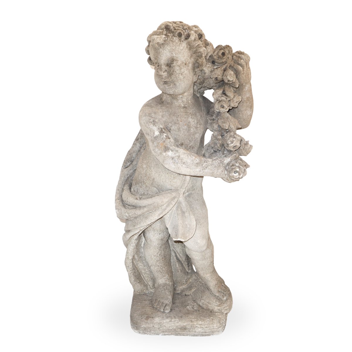 Gruppo di quattro putti in pietra calcarea raffiguranti le Quattro Stagioni, fine XIX secolo-photo-3