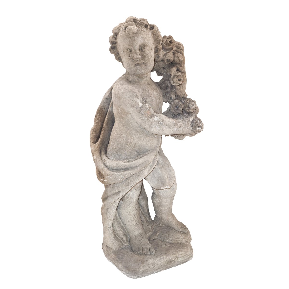 Gruppo di quattro putti in pietra calcarea raffiguranti le Quattro Stagioni, fine XIX secolo-photo-1