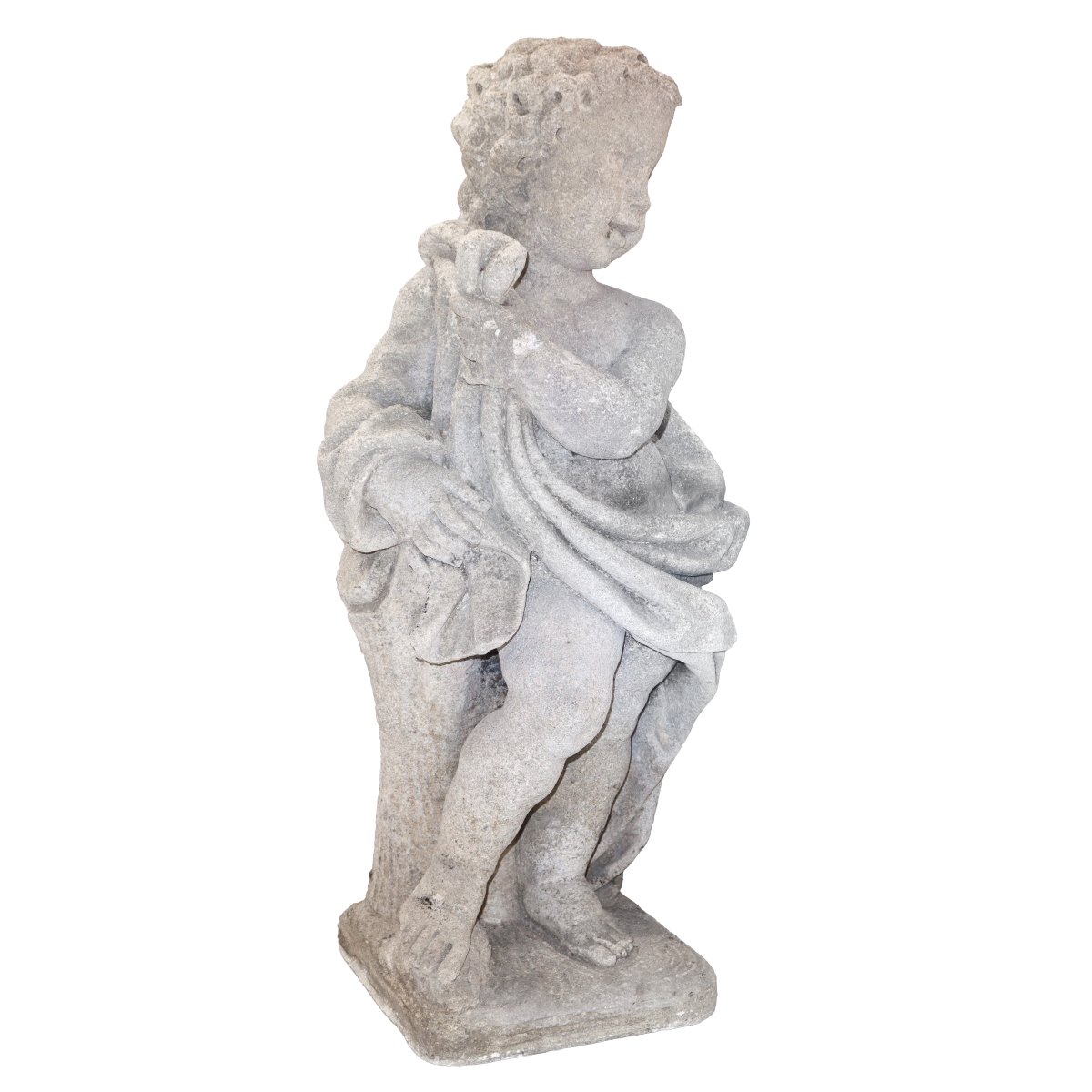 Gruppo di quattro putti in pietra calcarea raffiguranti le Quattro Stagioni, fine XIX secolo-photo-4