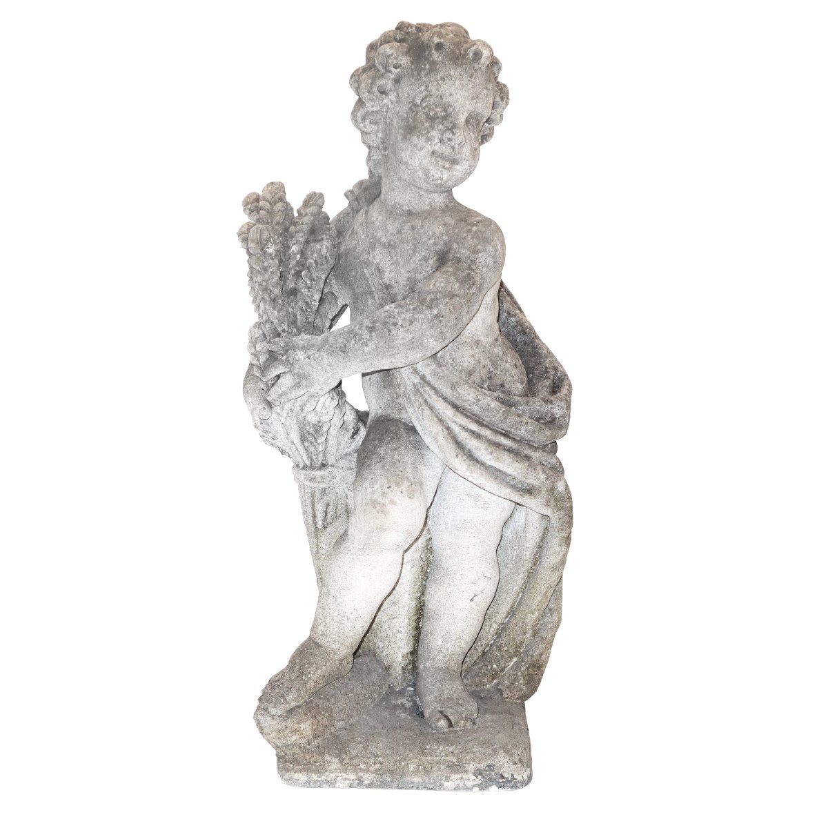Gruppo di quattro putti in pietra calcarea raffiguranti le Quattro Stagioni, fine XIX secolo-photo-6