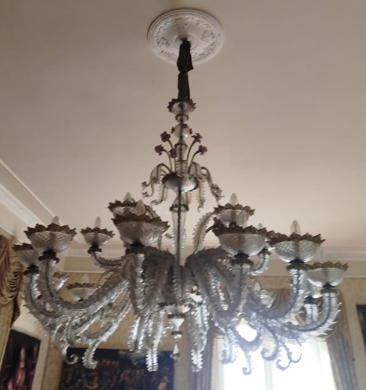 Grande lampadario in vetro di Murano a più luci, XX secolo
