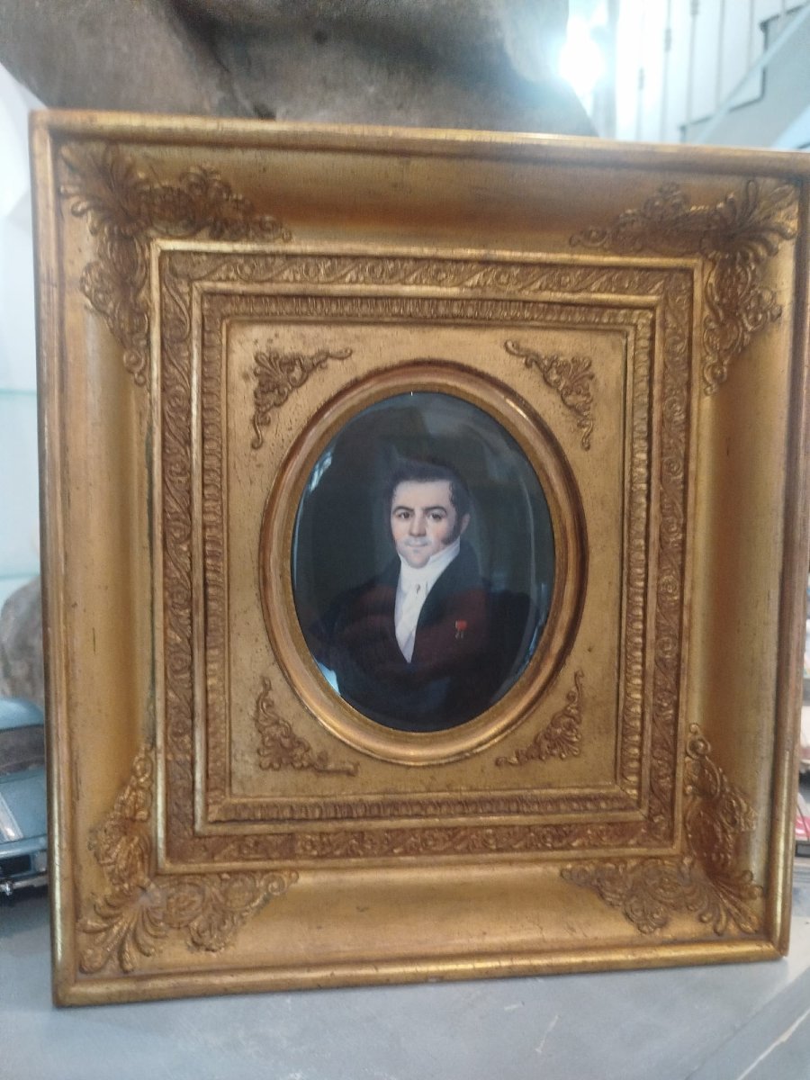 Miniatura su avorio con ritratto di gentiluomo, XIX secolo-photo-2