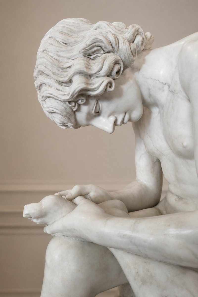 Grande scultura in marmo statuario “Lo Spinario” – Tireur d’épine-photo-2