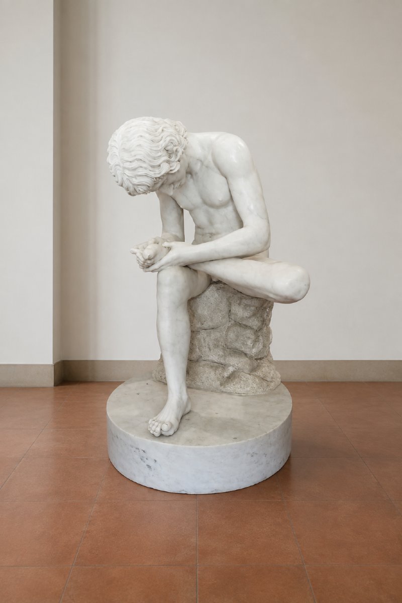 Grande scultura in marmo statuario “Lo Spinario” – Tireur d’épine