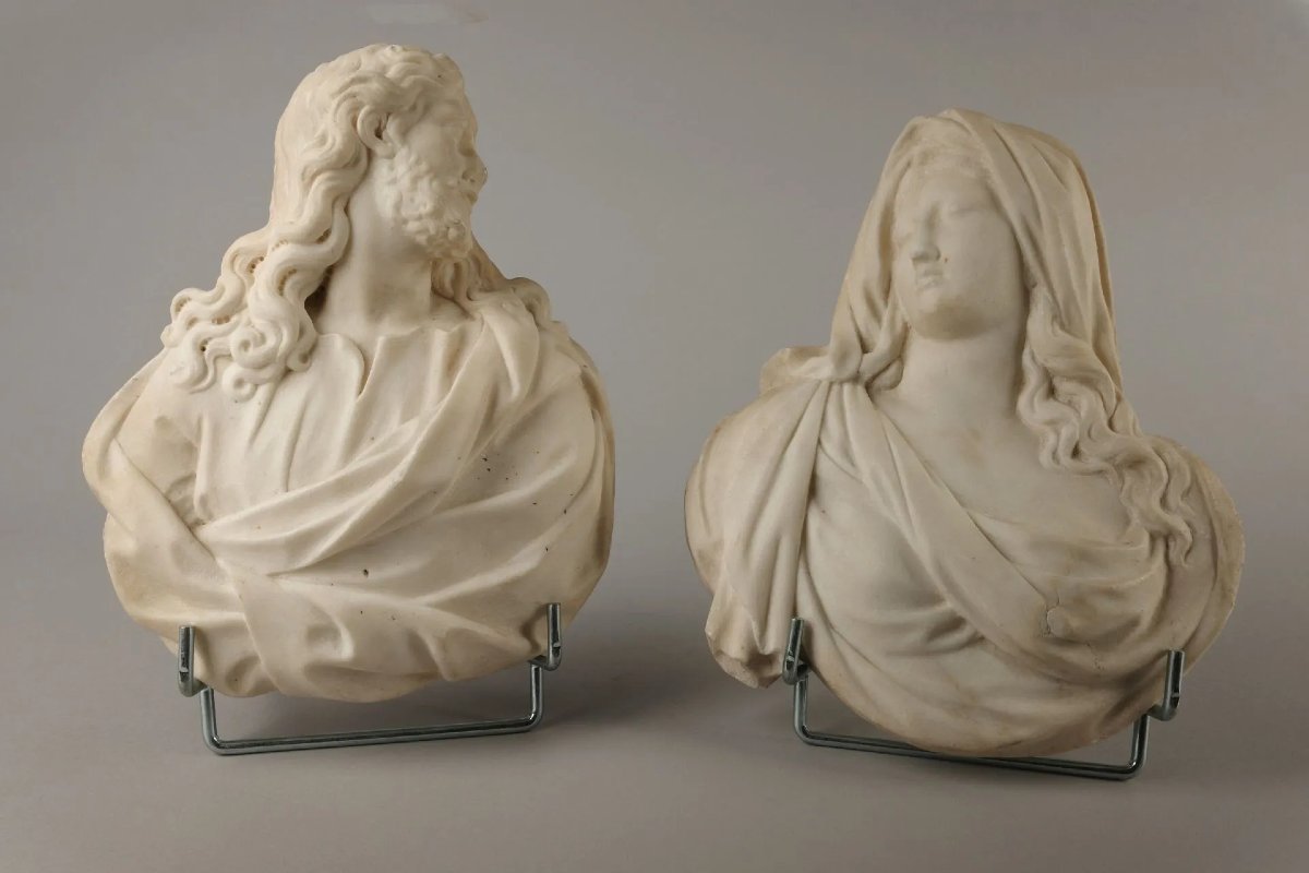 Salvator Mundi e Vergine, coppia di busti in marmo – area provenzale o genovese, circa 1700