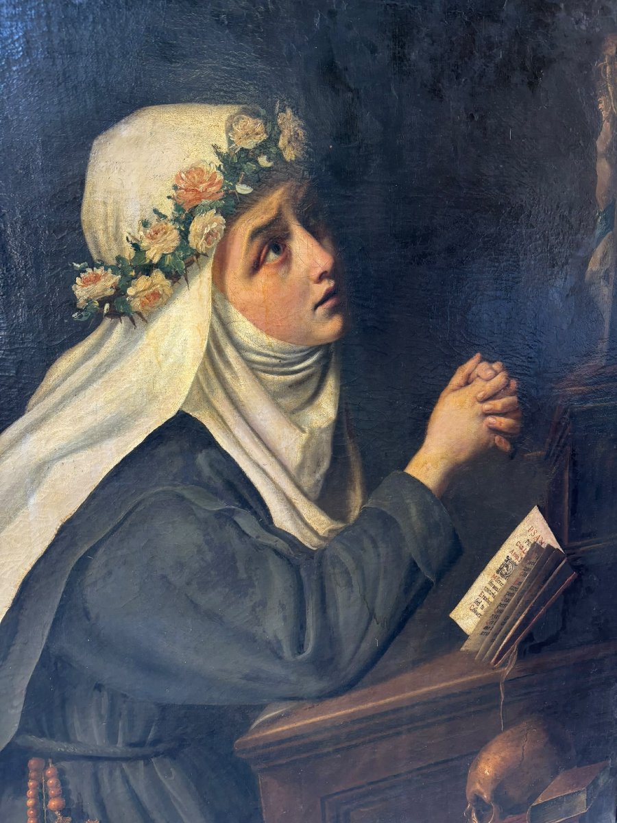 Santa Caterina da Siena in preghiera, olio su tela-photo-2