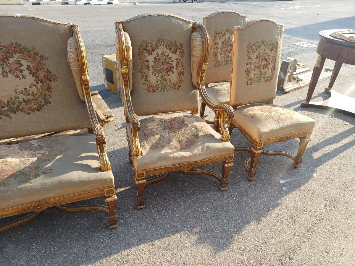 Elegante salotto d’epoca Napoleone III, composto da divano, poltrone e sedie-photo-2