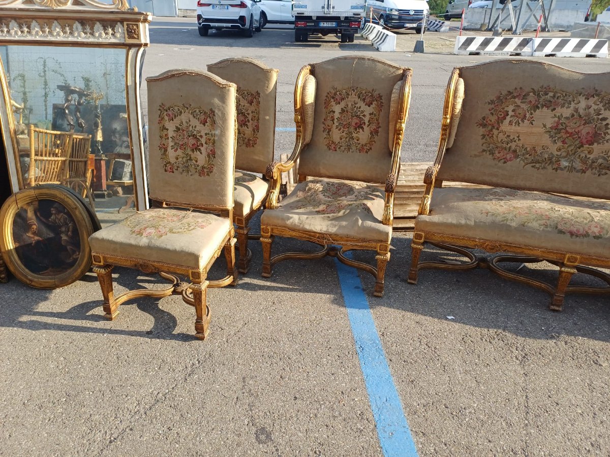 Elegante salotto d’epoca Napoleone III, composto da divano, poltrone e sedie-photo-3