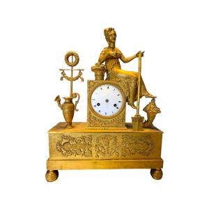Orologio In Bronzo Dorato, Raffigurante Allegoria Bucolica, Restaurazione, XIX Secolo
