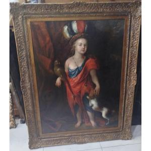 Scuola francese del XVIII secolo Allegoria Olio su tela allungata in basso e in alto. 
