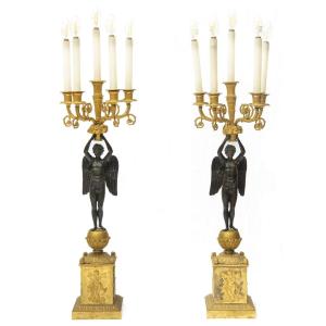 Coppia di candelabri a cinque fiamme Francia, epoca Impero, inizio XIX secolo