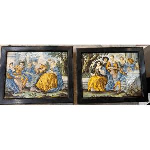 Coppia di maioliche raffiguranti scene galanti – Giacomo Gentile, XVIII secolo
