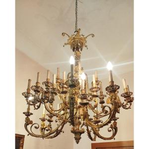 Grande lampadario in bronzo dorato con angeli – epoca Napoleone III – XIX secolo