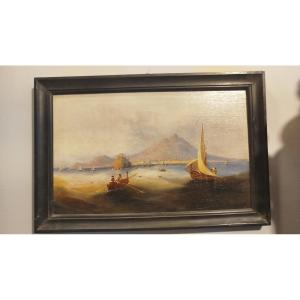 Dipinto a coppia, scuola di Posillipo. Dimensioni: 54 x 33 cm ciascuno.