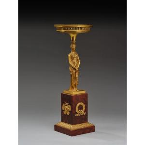 Coppa traforata / centrotavola in bronzo dorato e marmo – Stile Impero, XIX secolo