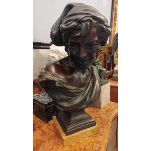 Coppia di statue in bronzo – Popolani su base in marmo, XIX secolo