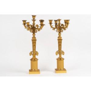 Coppia di candelabri in bronzo cesellato e dorato – Stile Impero