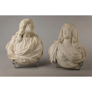 Salvator Mundi e Vergine, coppia di busti in marmo – area provenzale o genovese, circa 1700