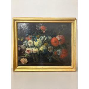 Natura morta floreale con cesto di fiori