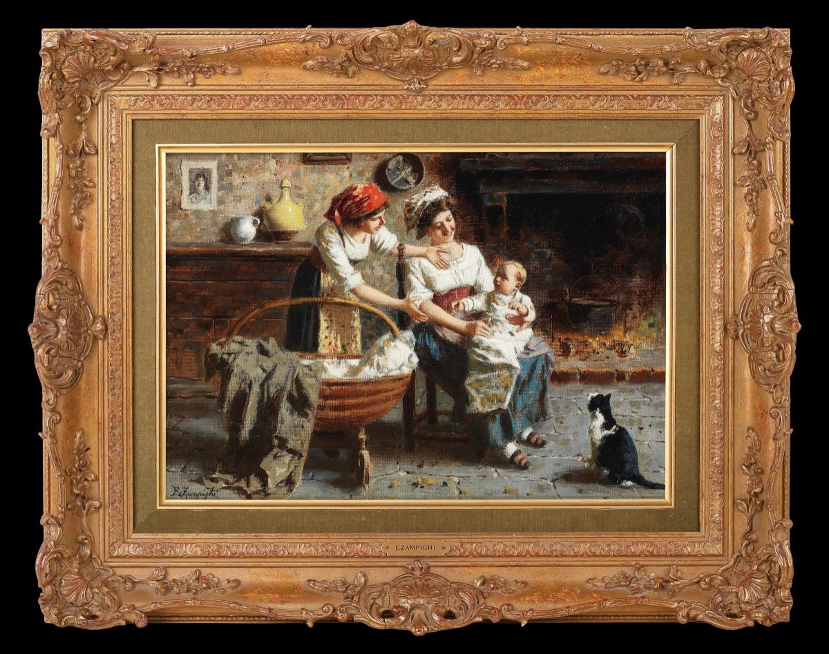 Coppia di dipinti olio su tela. E. Zampighi ( Modena, 1859 - 1944 )-photo-3