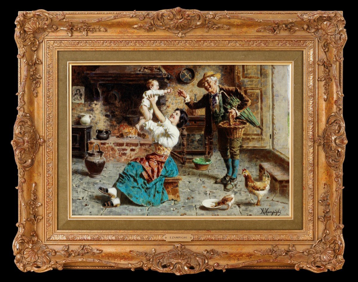 Coppia di dipinti olio su tela. E. Zampighi ( Modena, 1859 - 1944 )-photo-4