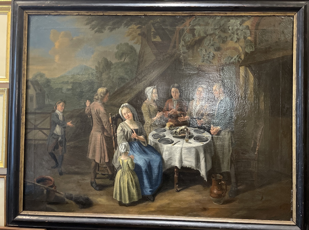 Jan Jozef Horemans il Vecchio ( Anversa 1682 - 1759 )  olio su prima tela con cornice coeva  “ 