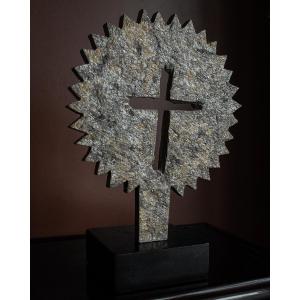 Rare Lauze Stone Cross On Stand
