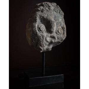 Grotesque Head, 14th-century Portuguese Sandstone On A Base