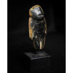 Black And Orange Jade Mezcala Figurine On A Pedestal
