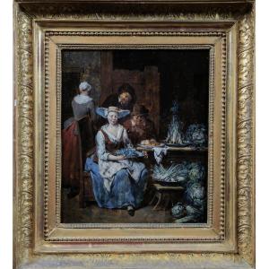 Kitchen Scene By Jean Baptiste Lambrechts (1680 - 1731) Oil/panel 26.5 X 22.3 Cm