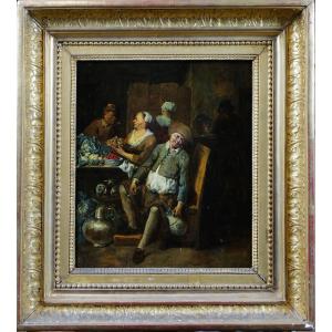 Kitchen Scene With Figures And Vegetables By Jan Baptist Lambrechts (1680-1731) - 26.5 X 22.3 Cm