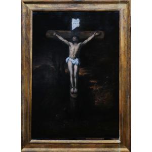 17th Century School Christ On The Cross Oil On Canvas