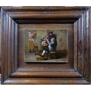 The Drinkers - Oil On Copper By Mattheus Van Helmont (1623 - C.1679) Size: 16.5 X 23 Cm